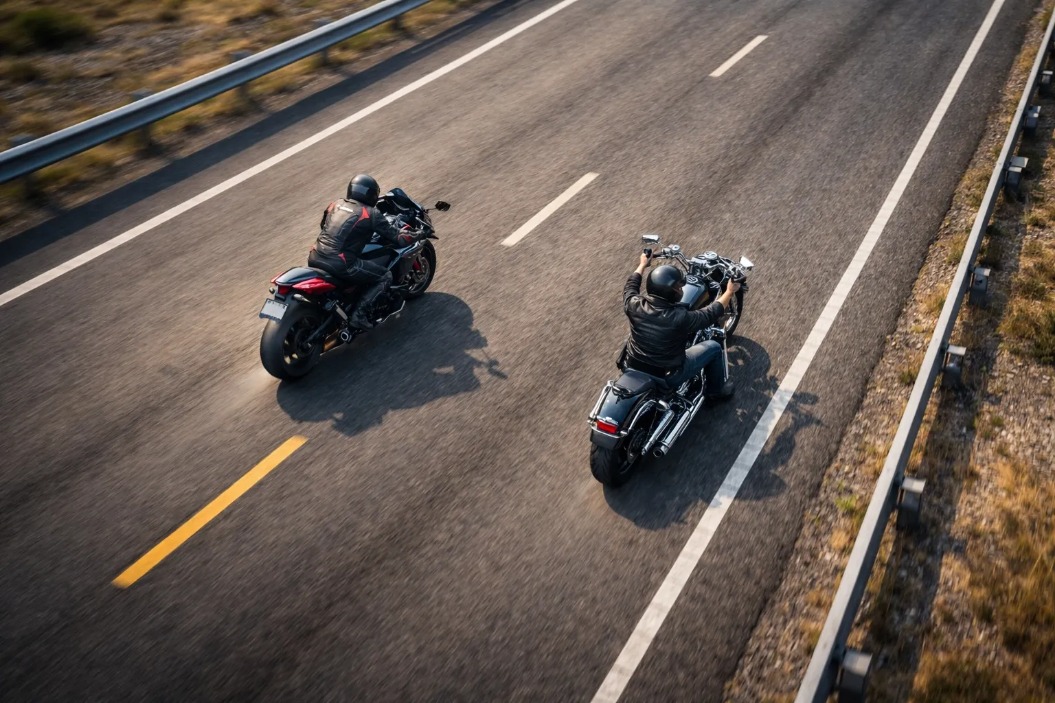 Zwei Motorradfahrer auf offener Landstraße – Symbolbild für den Motorrad-Marktplatz MyBikeDealer.